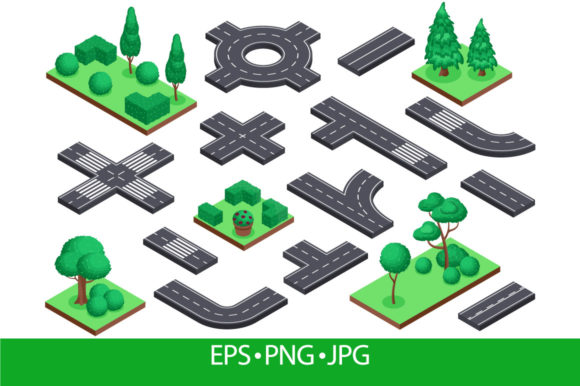 Isometric Road and Nature Elements: A Review for Graphics and Illustrations