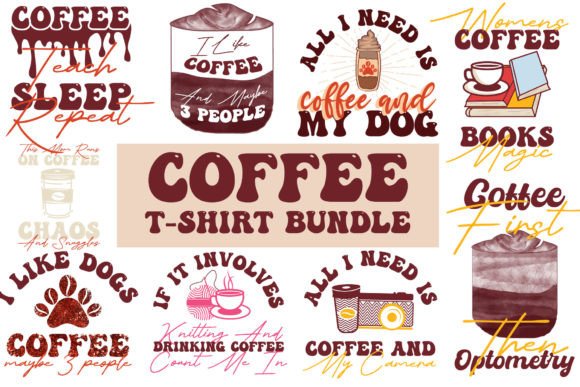 Retro Coffee Typography T Shirt Bundle for Graphics & T-Shirt Designs